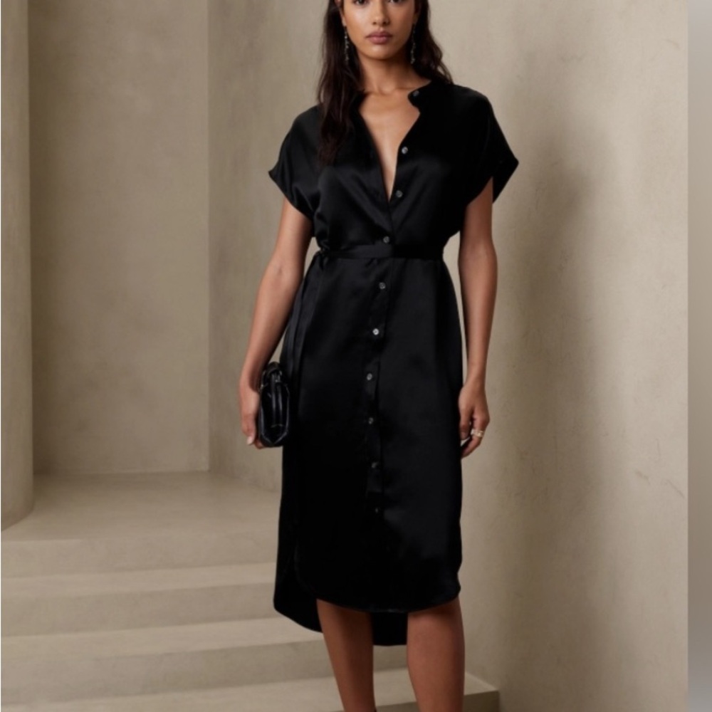 Banana Republic Black Silk Midi Dress